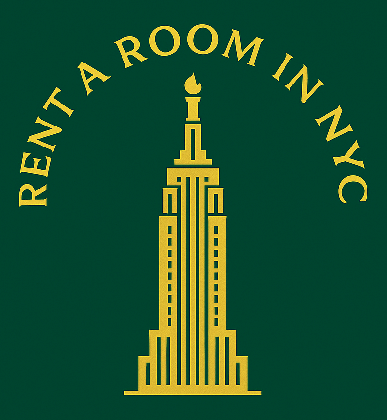 Rent a room in nyc logo -Modern Empire State Building Design With Gold Text.